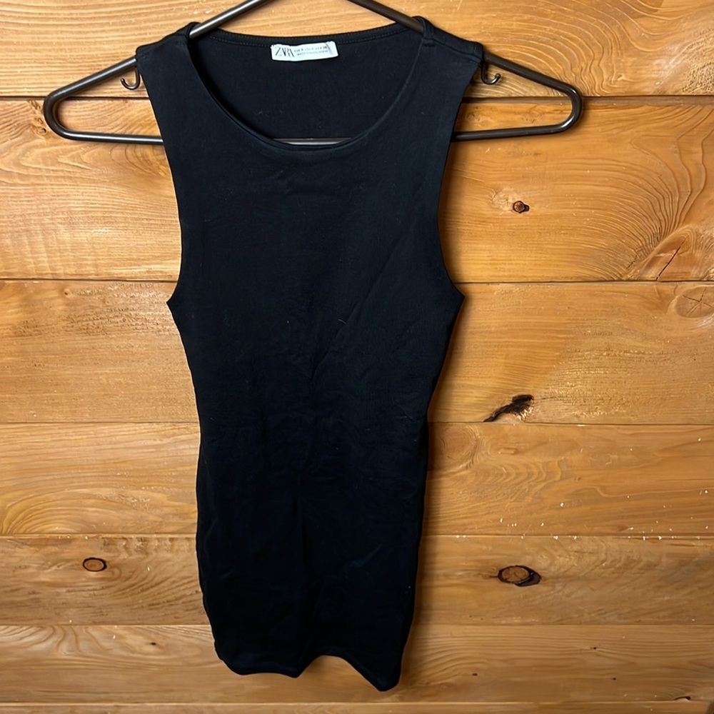 Zara Womens dress ribbed black small bodycon mini stretch comfort date night y2k